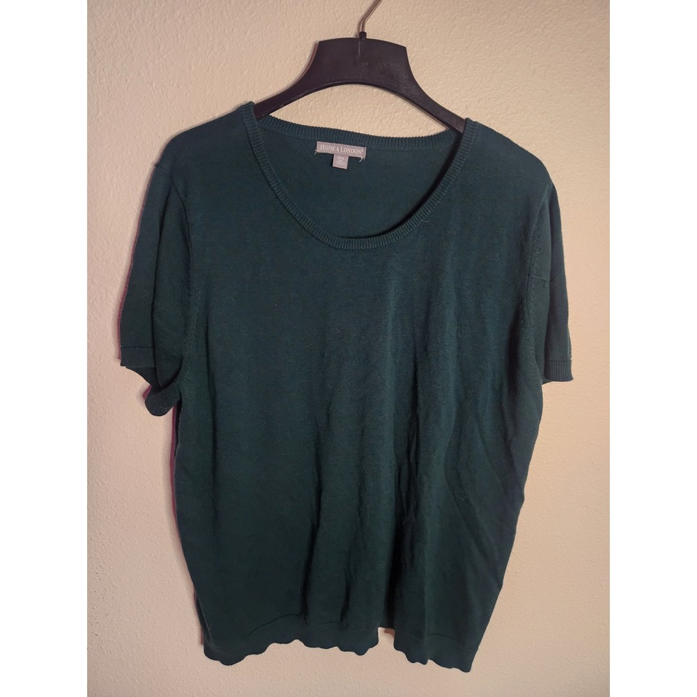 Jessica London Dark Green Short Sleeve Knit Sweater Scoop Neck Plus Size 2X